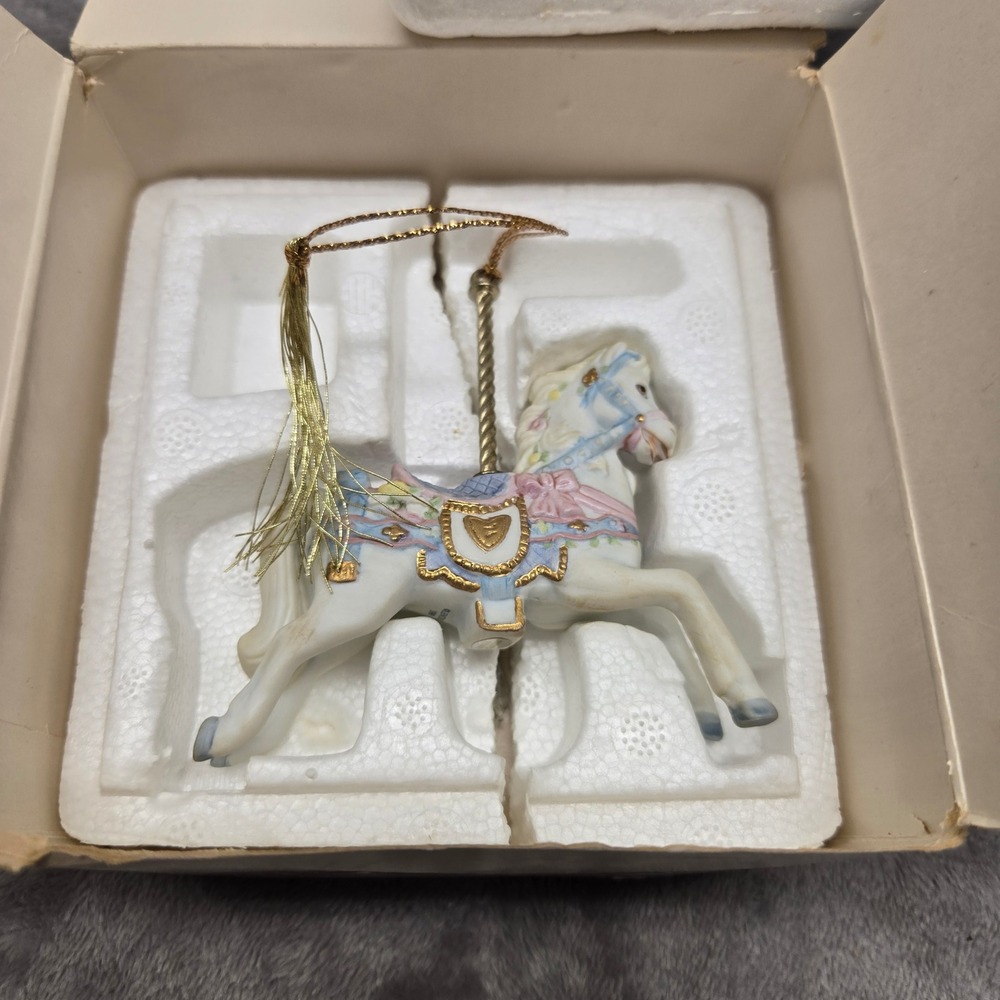 Lenox 1989 Christmas Carousel Collection Horse Porcelain Ornament Vintage White
